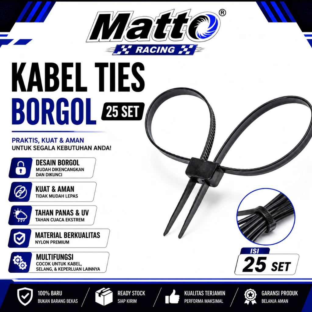 id-11134207-81zte-mr1g3782d8udc7 Kabel Ties Borgol 25 Set | Cable Tie Borgol Plastik | Pengikat Kabel | Matto Racing - Gambar 1
