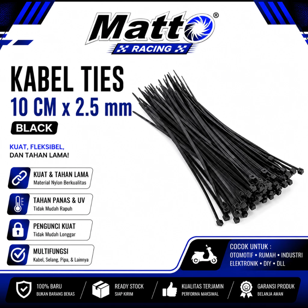 id-11134207-81ztg-mr1g3782iv45a9 Kabel Ties 10 CM x 2.5 mm Black | Cable Tie Hitam | Pengikat Kabel | Matto Racing - Gambar 1