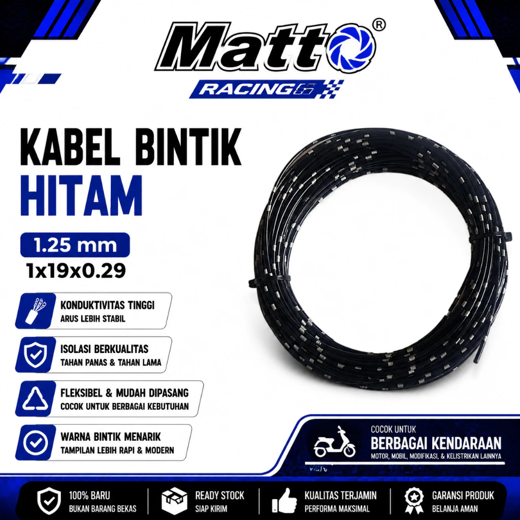 id-11134207-81ztk-mr2qf5is2kg0db Kabel Bintik Hitam 1.25 mm 1x19x0.29 | Kabel Listrik Otomotif Motor Mobil | Matto Racing - Gambar 1