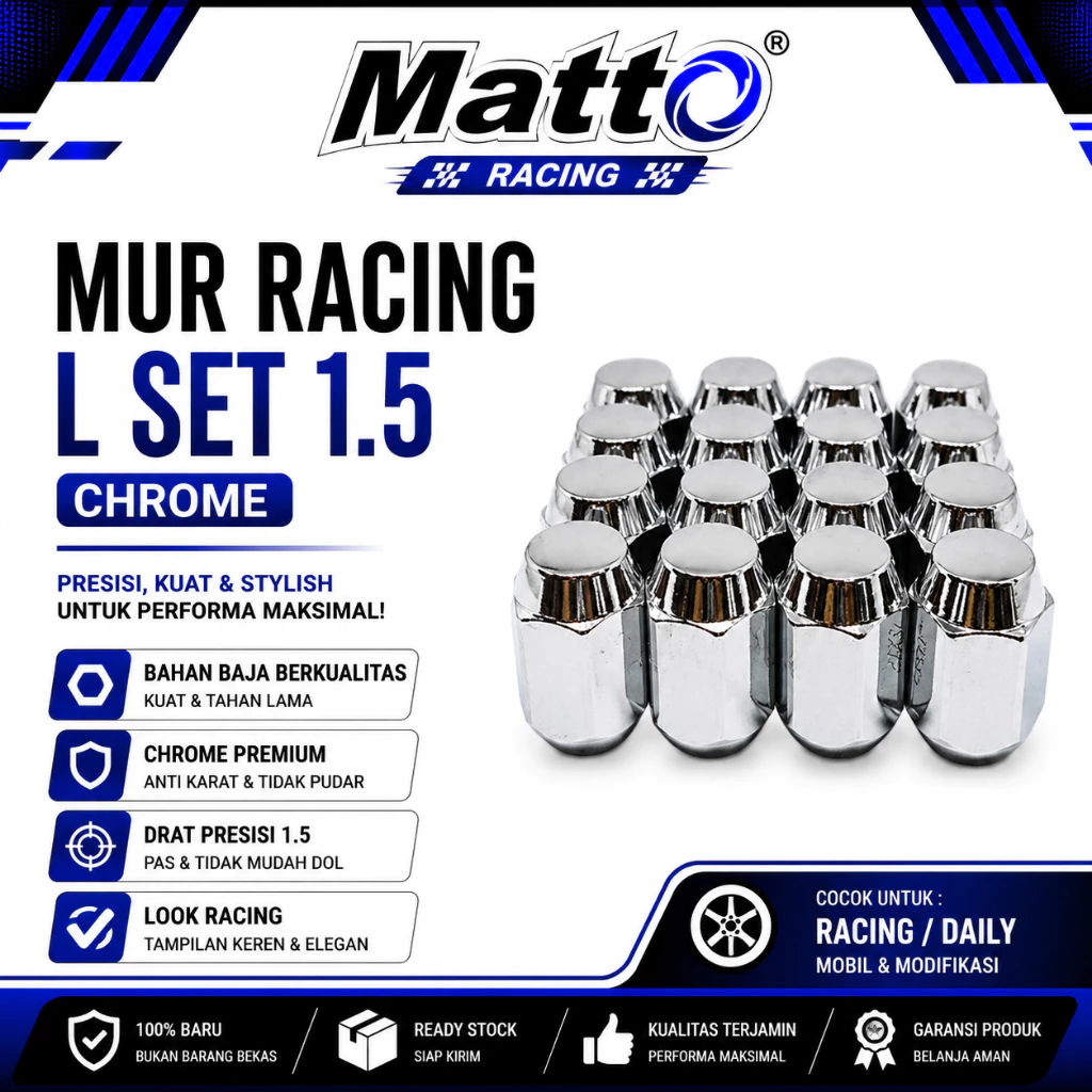 id-11134207-81ztl-mr1gsuowgdfqfe Mur Racing L Set 1.5 Chrome | Lug Nut Racing Mobil | Matto Racing - Gambar 1