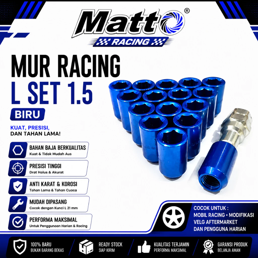 id-11134207-81ztn-mr1g3782ohdx84 Mur Racing L Set 1.5 Biru | Mur Variasi Racing | Baut Racing | Matto Racing - Gambar 1