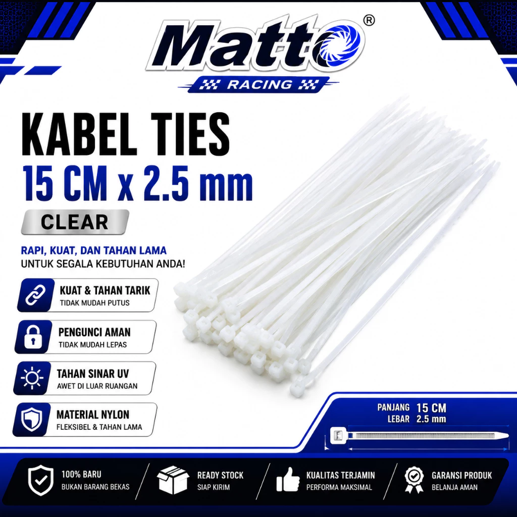 id-11134207-81ztn-mr1gsuow54w63b Kabel Ties 15 CM x 2.5 mm Clear | Cable Tie Putih Bening | Pengikat Kabel | Matto Racing - Gambar 1